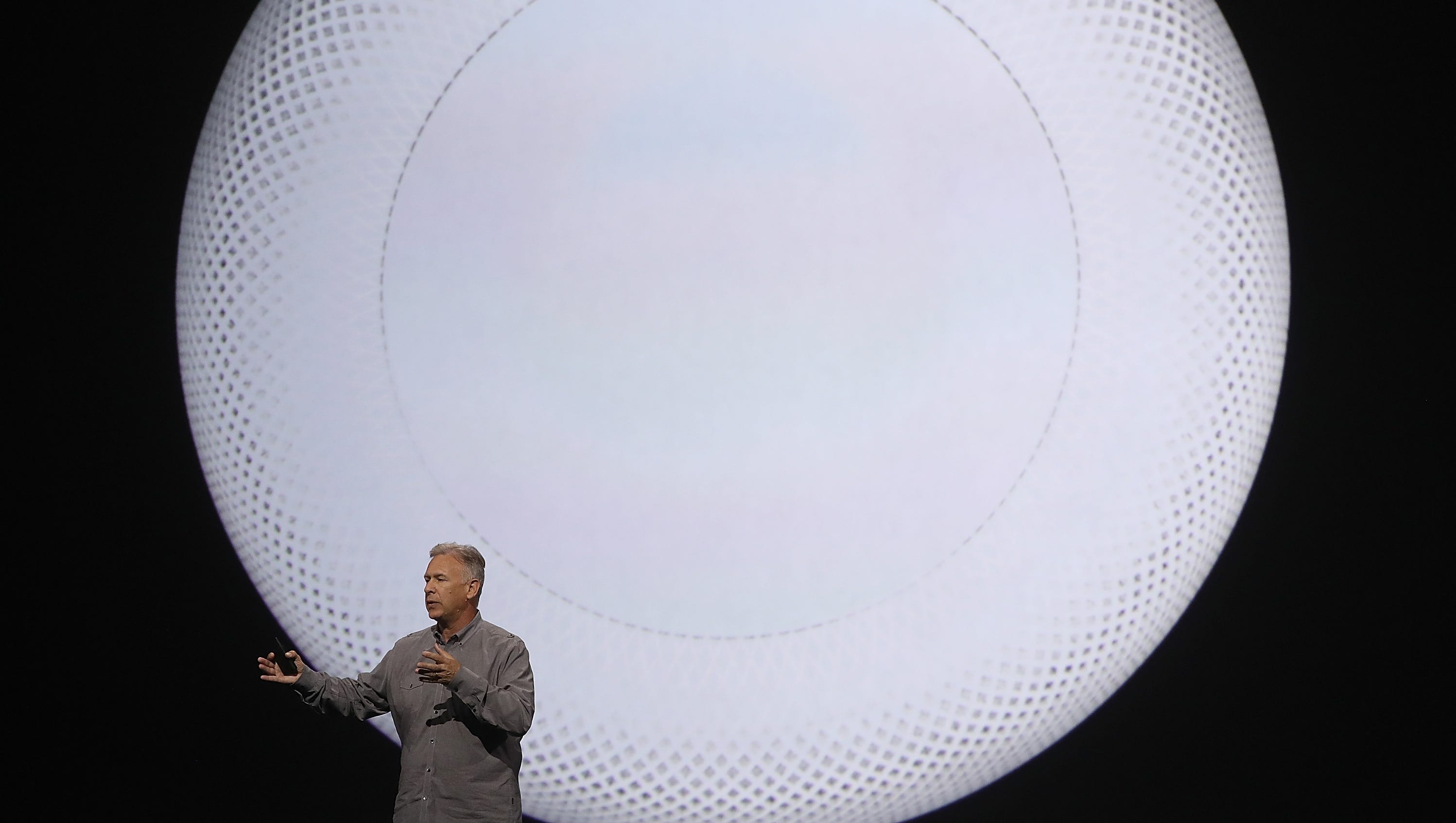 Apple's Senior Vice President of Worldwide Marketing Phil Schiller announces Apple's latest product, HomePod, a wireless speaker device, during the opening keynote address the 2017 Apple Worldwide Developer Conference (WWDC) at the San Jose Convention Center on June 5, 2017 in San Jose, Calif.