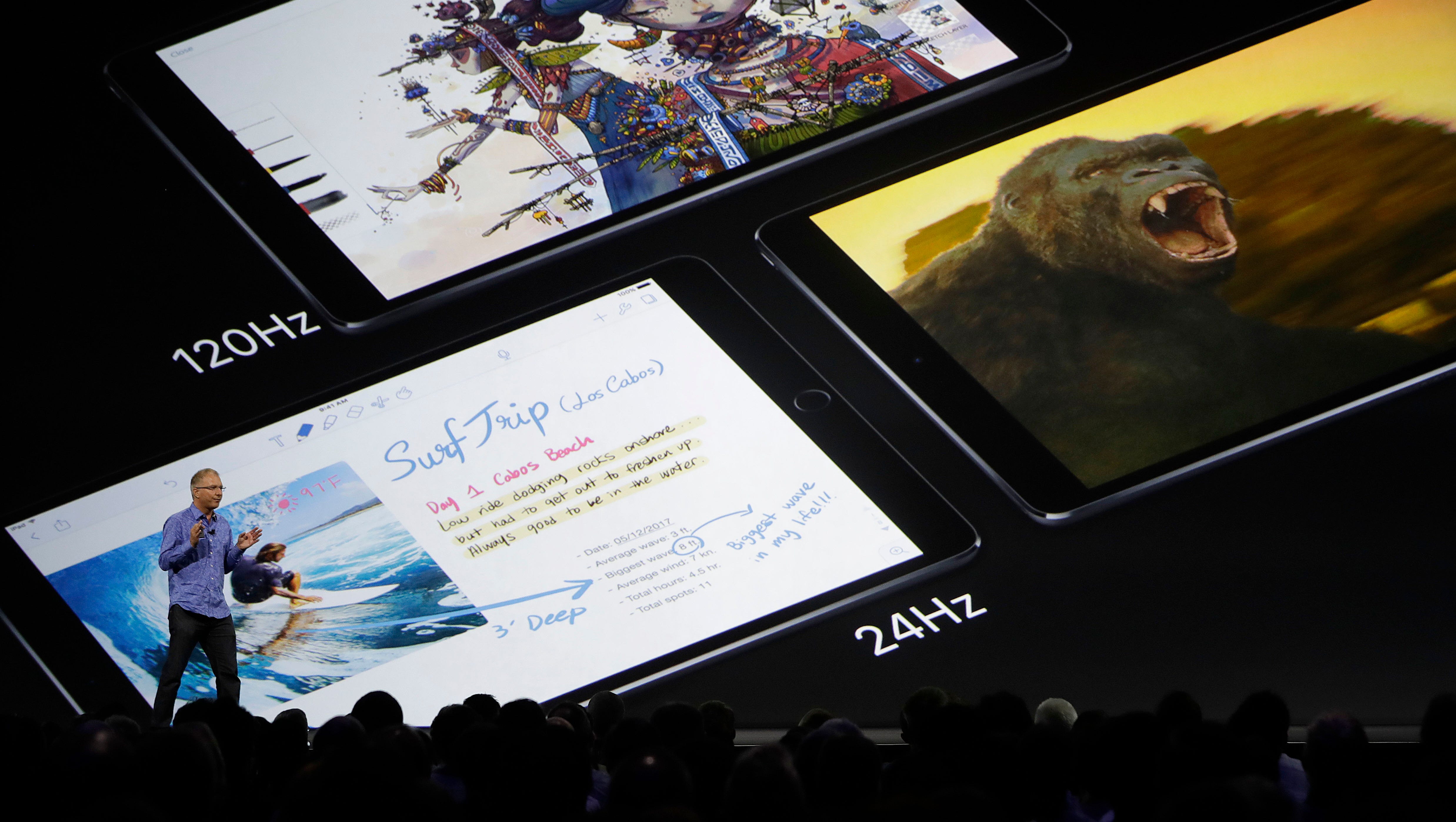 Apple's Greg Joswiak speaks about the iPad Pro during an announcement of new products at the Apple Worldwide Developers Conference.