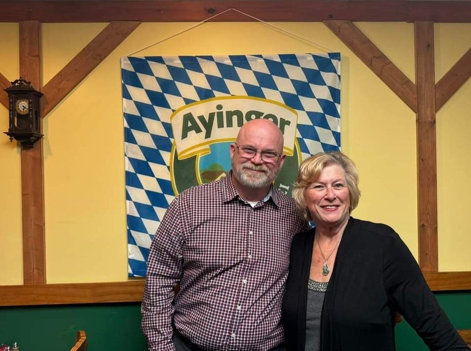 Roger Schultz (left) recently purchased the German restaurant Berliner Kindl from Sharon Trube (right) and her husband Freddie Trube.